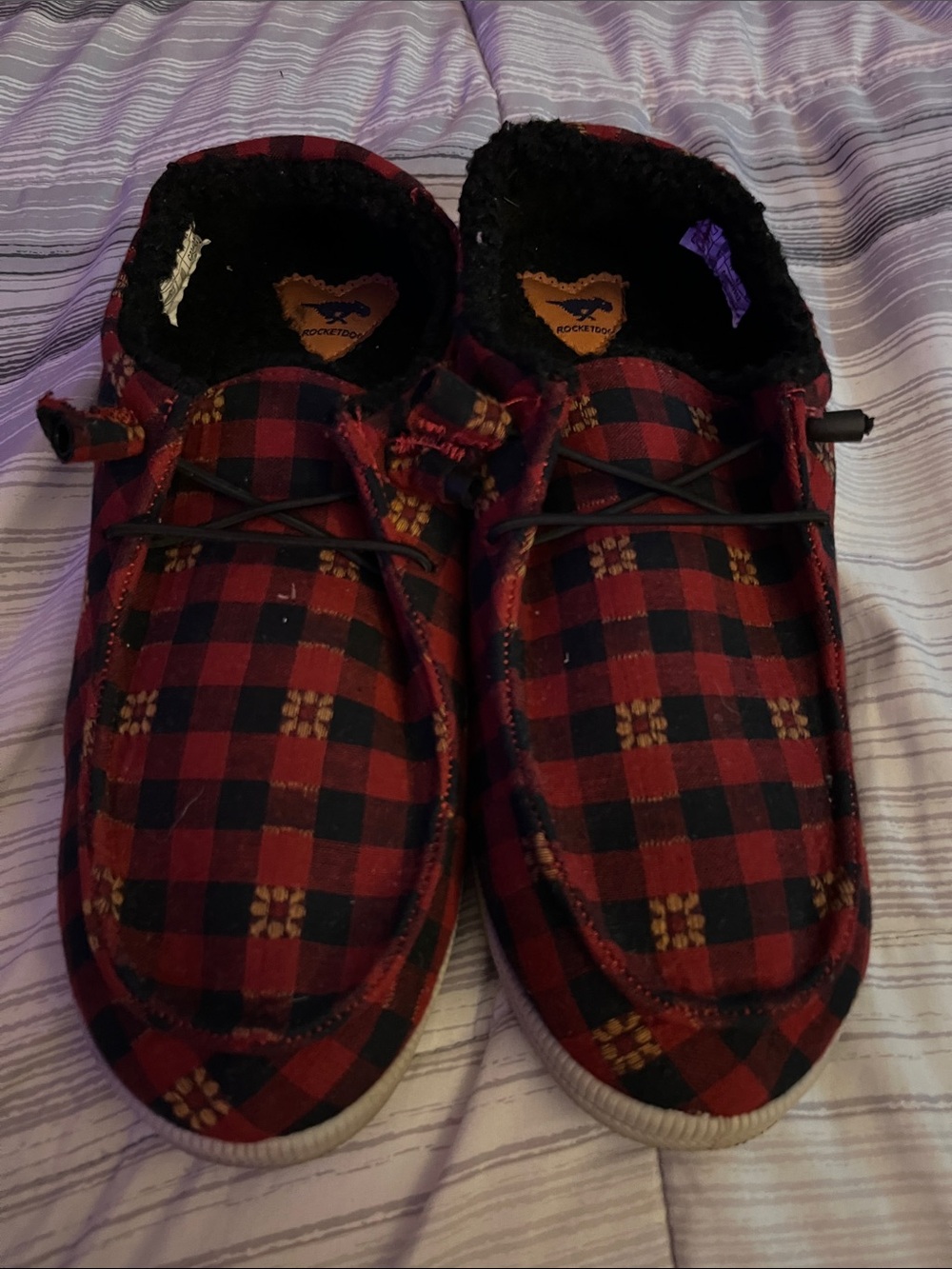 Rocket Dog Red and Black Plaid Slip-On Moccasins